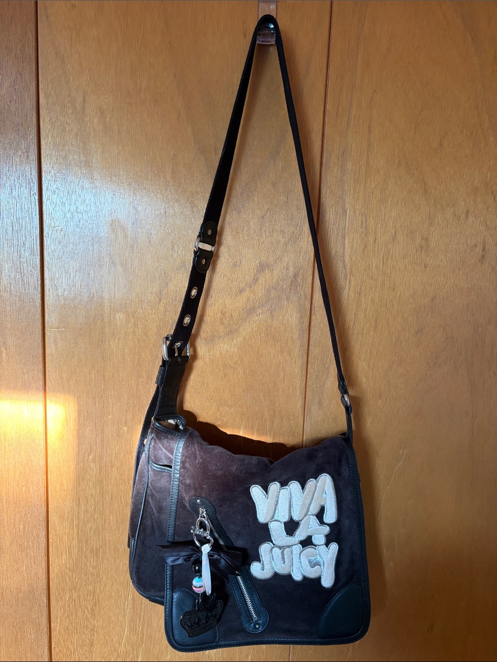 Juicy Couture Chocolate Brown 'Viva La Juicy' Velour Messenger Bag